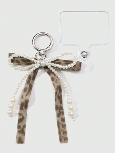 Kawaii مجموعة 2 قطعة من الأساور البيضاء المصنوعة يدويًا من الخرز والقطع الأنيقة، الشرائط البنية الملمس، مع عقدة نمر أنيقة، مناسبة كدبلة للهاتف وسلسلة مفاتيح وزينة للحقائب، مناسبة للنساء والفتيات للاستخدام اليومي والهدايا المناسبة