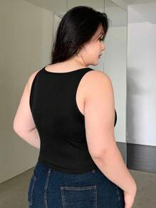 Dazy Plus Plus Size Solid Color Half Open Front Cropped Tank Top Spring/Summer