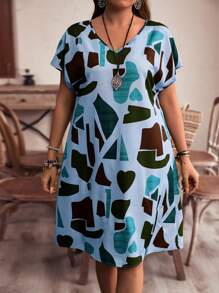 EMERY ROSE Vestido de manga murciélago con estampado completo de talla grande para uso casual en verano