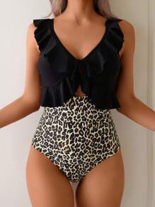 Swim Lushoire Summer Women's Sexy V-Neck Printed Textured Fabric Backless One-Piece Swimsuit, Beachwear