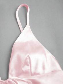 SHEIN Unity Women Summer Solid Color Front Tie Elegant Camisole Satin Cami Top - Pink - View 6