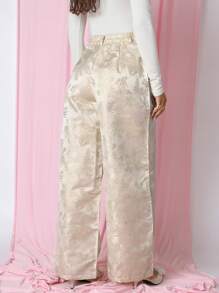 COSMINA 女士优雅宽松褶皱阔腿植物提花口袋西裤 - 彩色 - 查看 2