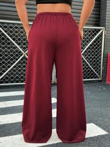SHEIN EZwear Pantalon rouge décontracté ample grande taille, printemps - Rouge - Voir 2