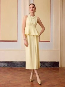 ZEYLAH VESTIDO PLISADO CON ESTAMPADO DE VOLANTES Y CONTRASTE