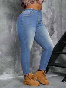 SHEIN SXY Jeans ajustados y elásticos de talla grande para mujer, estilo vitage