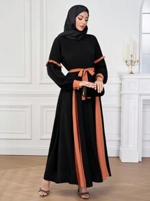 Mulvari Women's Color Block Long Arabic Style Dress