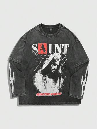 Goth Maglietta casual da uomo a maniche lunghe con scollo tondo e stampa grafica, adatta per uso quotidiano