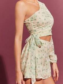 L'Amorae Floral Vacation Mini Shorts, Summer For Women - Mint Green - View 3