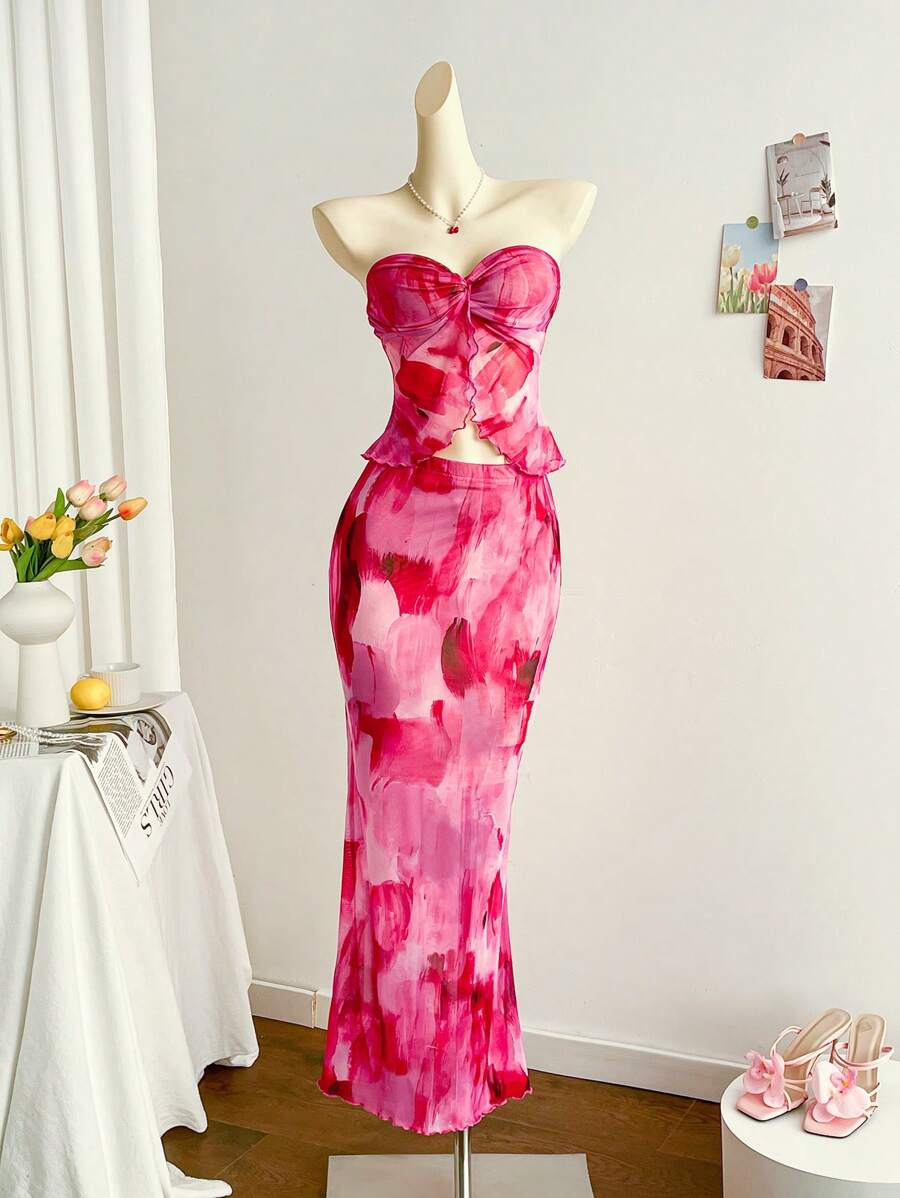 Soleia Bộ váy dài ôm sát 2 mảnh họa tiết da báo và hoa dành cho nữ, thích hợp cho tiệc tùng, hẹn hò, ngày lễ tình nhân - Nhiều màu - Xem 1