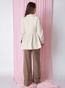 COSMINA Camicia minimalista a manica lunga in patchwork di linea per donna, casual per uso quotidiano - Albicocca - Visualizzare 5
