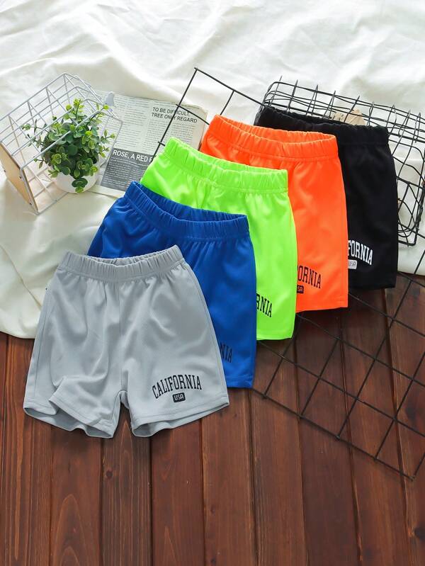 SHEIN 5 pièces Shorts imprimés avec lettres pour jeunes garçons, été