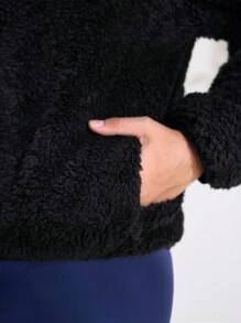 SHEIN Sports Giacca corta in pile di corallo, maglione reversibile in pile con cappuccio per coppie, invernale caldo e imbottito