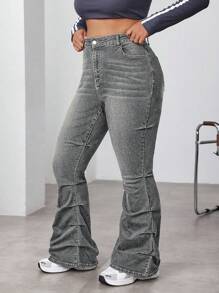 SHEIN EZwear Plus Size Front Button Pocket Simple Denim Jeans, Casual Everyday Wear - Light Grey - View 5