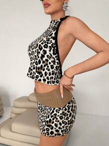 EgrlEra Women's Casual Style Leopard Print Sleeveless Knit Top