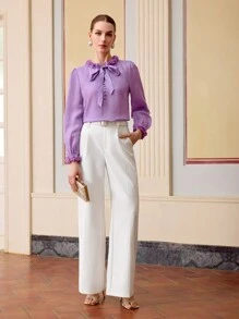 ZEYLAH WOMEN'S PRESS CREASE TAILORED WIDE LEG SUIT PANTS - White - View 6