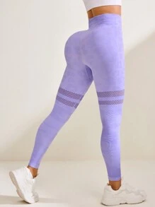 SHEIN Sports Leggings casual de damă, scobiți în mozaic, cu talie înaltă - Violet - Vizualizare 2