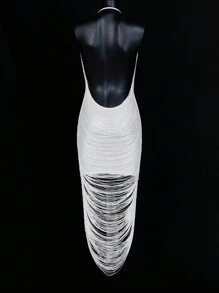 SHEIN ICON Đầm hở lưng hở lưng, màu trơn - trắng - Xem 3