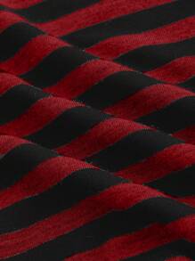 ROMWE Grunge Punk Street Style Black & Grey Music Festival Punk Sexy Striped Lace Bow Patchwork Sleeveless Crop Top For Plus Size Women - Red - View 4