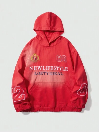 ROMWE MEN Prep 男士休闲长袖字母刺绣口袋连帽牛仔棒球上衣