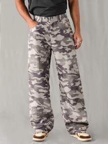 Manfinity VCAY Men's Woven Casual Loose Fit Elastic Waist Straight Leg Camouflage Pants - Multicolor - View 3