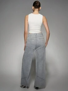 MISSGUIDED Jeans anchos y holgados de estilo motocross Y2K con costuras en panel diagonal, pantalones vaqueros de alta moda y streetwear con detalles de costuras arquitectónicas, para festivales y conciertos