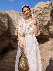 Al Najma Women's Simple Patchwork Pocket Hooded Casual Abaya - White - View 2