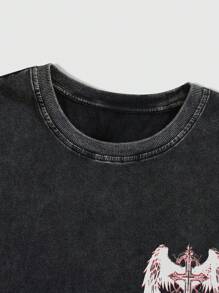 ROMWE MEN Grunge Punk Men's Gothic Cross Print Washed Distressed Sleeveless Tank Top - Black - View 4