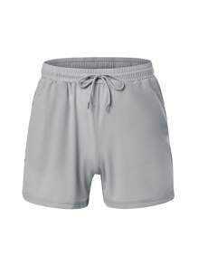 Manfinity Sport PWRUP Men Letter Graphic Contrast Piping Drawstring Waist Sports Shorts Grey Shorts - Grey - View 3