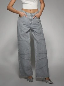 MISSGUIDED Jeans anchos y holgados de estilo motocross Y2K con costuras en panel diagonal, pantalones vaqueros de alta moda y streetwear con detalles de costuras arquitectónicas, para festivales y conciertos