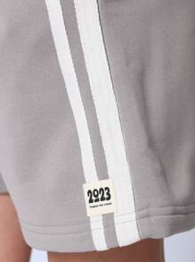 SUMWON Athletic Drawstring Shorts, Fleece Training Sweat Shorts With Side Stripe Detail, Sporty Casual Jogger Style, Perfect For Workout Running Exercise Lounging