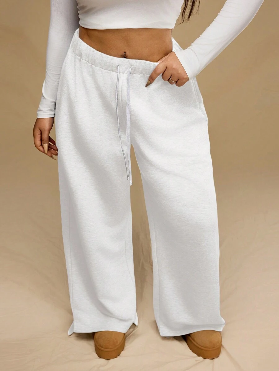 Forever 21 Plus Size Solid Color Front Tie Waist Casual Sweatpants, Everyday Wear - White - View 1