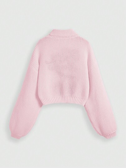 Fairycore Cherry Embroidery High Neck Lantern Sleeve Women Himekaji Sweater, Cute & Casual, Suitable For Valentine's Day & Spring