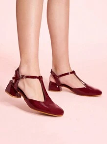 CUCCOO DOLLMOD Women's Plain Color Fashionable Elegant High Heel Pumps For Commuting New Year Holiday Valentines - Burgundy - View 3