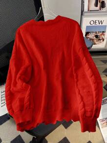 Flirla Suéter rojo con lazo decorativo para mujer de talla grande, nuevo diseño para otoño/invierno