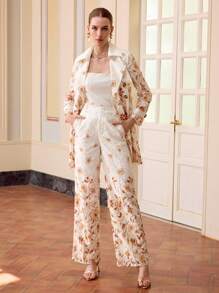 ZEYLAH WOMEN'S FLORAL PRINT EYELET EMBROIDERY SUIT PANTS, SPRING SUMMER - Multicolor - View 8