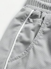 Manfinity Sport PWRUP Men Letter Graphic Contrast Piping Drawstring Waist Sports Shorts Grey Shorts - Grey - View 7