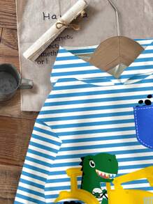 SHEIN Dinosaur Graphic Casual Loose Comfortable Everyday Long Sleeve Knitted Hoodie For Young Boys