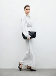 CUCCOO BIZCHIC 女士尖头小猫跟中跟高跟鞋，简约纯色专业办公室皮革露背高跟鞋，黑色情人节 - 黑色 - 查看 2