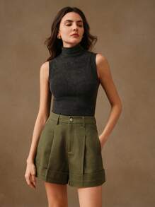 Anewsta Fashionable Elegant Military Green Women Wide Leg Shorts, Commuting & Festival Going Out Summer Outfits For Women Women Shorts With Pockets Khaki Shorts Women Women Short Pants Dress Shorts For Women