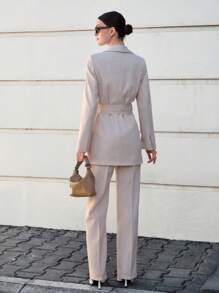 EURMUSE Grey Long Jacket And Straight Pant Two Pieces - Beige - View 2