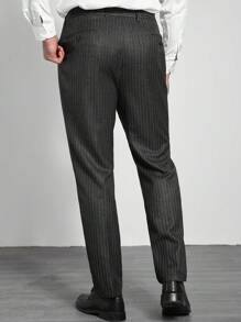 Manfinity Mode Plus Size Front Button Pocket Striped Casual Trousers - Black - View 2