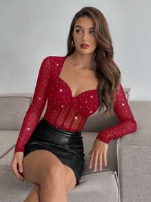 Firerie Women's Elegant Sweetheart Neckline Party Top For Autumn/Winter