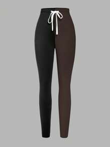 Slaydiva Herbst Lässig einfacher Kapuzenjacken schwarzer und grauer Mantel und schlanke, farblich abgestimmte Hosen Damen Zweiteiler-H