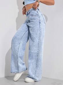 SHEIN ICON Simple Fashion Casual Everyday Denim Pants Y2k - Light Wash - View 6