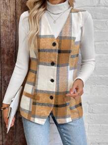 EMERY ROSE Chaleco/Chaqueta casual a cuadros para mujer, ideal para trayectos - Multicolor - Ver 3