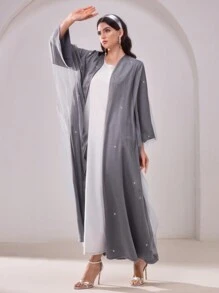 Al Najma 女士优雅银箔网眼阿拉伯长袍 - 灰色 - 查看 4