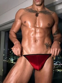 男士撞色拼接镂空简约性感丁字裤内裤 - 紅色 - 查看 6