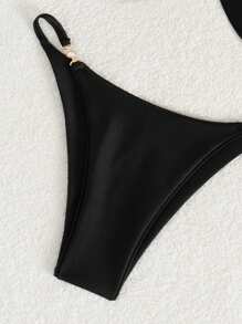 Bộ bikini dây mảnh hở lưng gợi cảm 2 món/bộ màu đen và quần bó cao mùa hè - màu đen - Xem 3