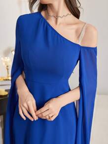 Modelyn Đầm midi tay loe một bên vai thanh lịch, phong cách cao cấp - Màu xanh lam - Xem 4