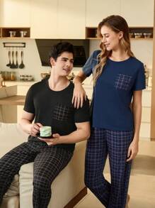 CoupledUp Men's 2pcs Home Wear Suit, Casual Loungewear Set, Top + Bottom, Minimalist And Fashionable For Daily Wear - Black - View 4